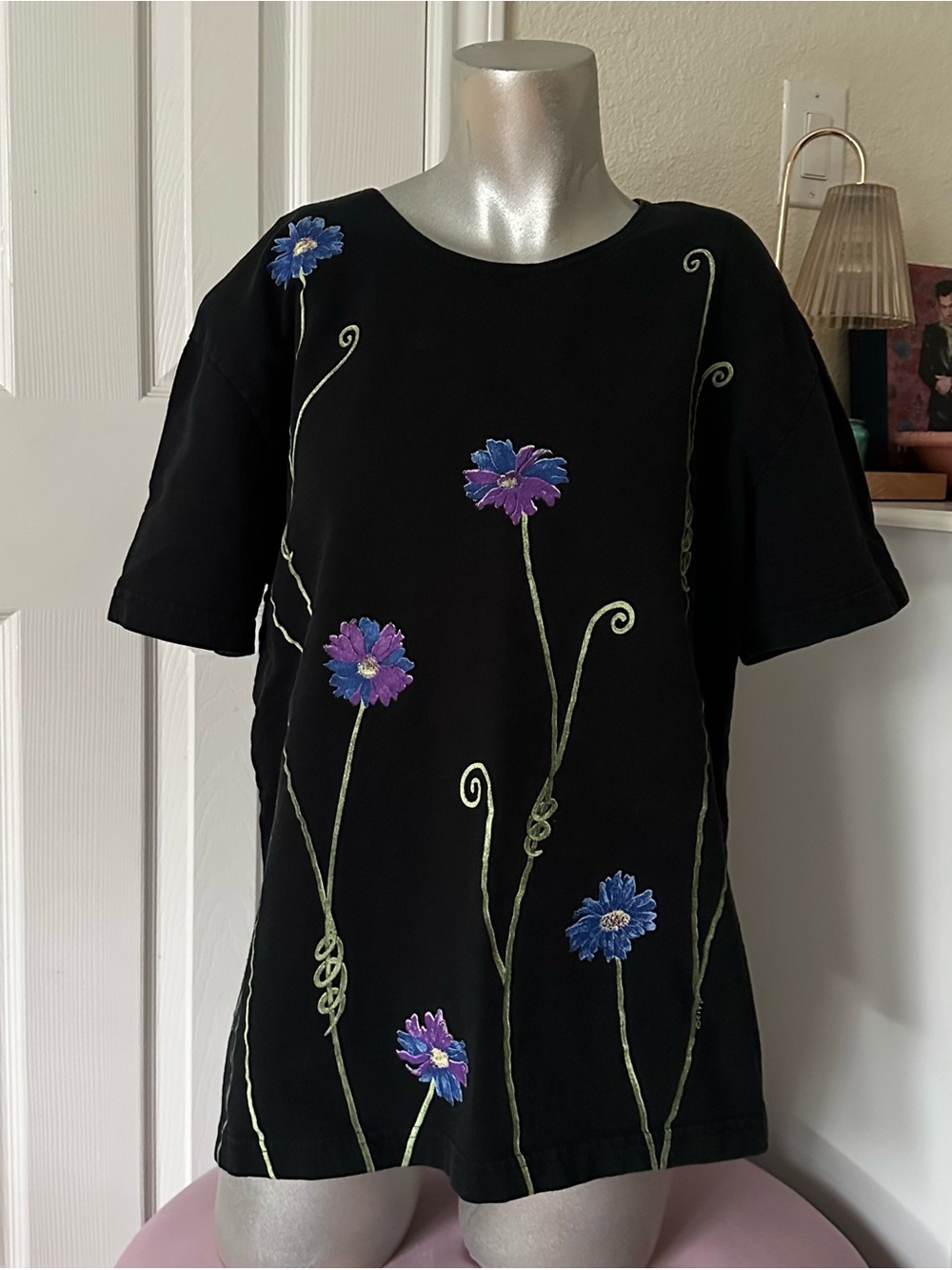 Vintage 80s CITE Black & Purple Floral Graphic Tee
